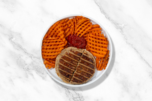 LEAN Ground turkey burger with sweet potato fries